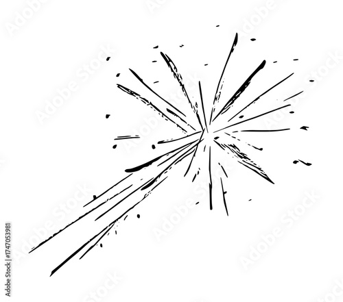 Exploding Fireworks Ink Brush Stroke Drawing Vector