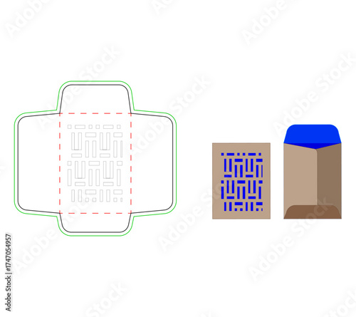 Envelope Template with Geometric Cutout and Finished Example A Creative Design for DIY Greeting Cards and Invitations