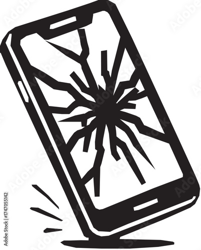 Broken Screen Smart Phone Icon, Cracked Display.