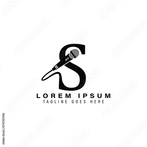 Letter S with Microphone Logo Design. Alphabet S Mic Vector Icon