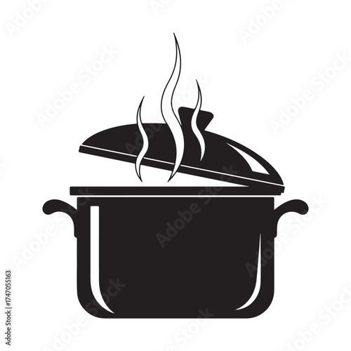 Illustration of a black cooking pot with steam coming out of it, perfect for culinary or foodrelated projects