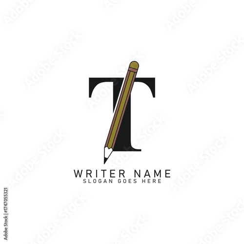Letter T Pencil Logo Design. Alphabet T Lead Pencil Icon
