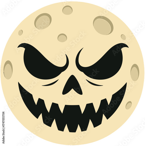 Terrifying Evil Jack-o-Lantern Full Moon Face Illustration
