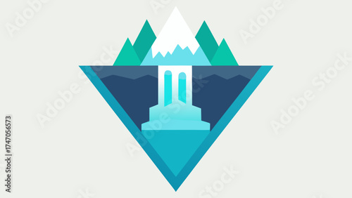 Geometric Mountain Waterfall Landscape Illustration