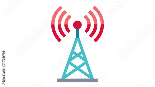 Red and Teal 5 G Tower with Signal Waves 5g tower telecommunications