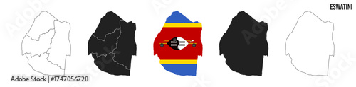 Eswatini map set. Map of Eswatini with flag.  Vector EPS 10