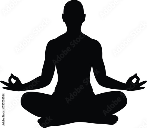 Silhouette of person meditating in lotus pose with hands in gyan mudra serene focus vector