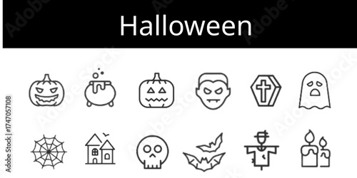Halloween editable stroke outline Icons set.