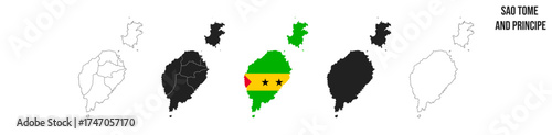 Sao Tome and Principe map set. Map of Sao Tome and Principe  with flag.  Vector EPS 10