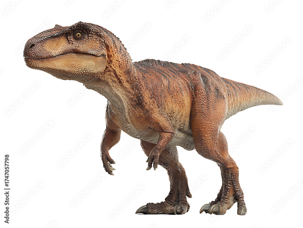 Obraz premium PNG file A detailed studio shot of a Tyrannosaurus rex against a simple background. The dinosaur is in a dynamic pose. on transparent background PNG