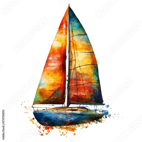 Sail, watercolor drawing vector, isolated on a white background.