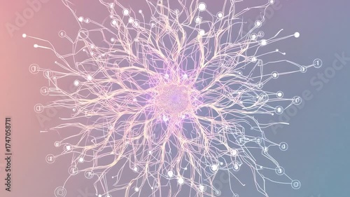Abstract glowing neural network pattern with delicate branching lines on a soft gradient background.
