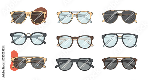 Collection of stylish eyewear and sunglasses for fashion.