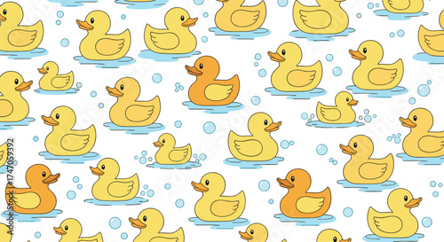 A playful pattern of yellow rubber ducks floating in bubbly water.
