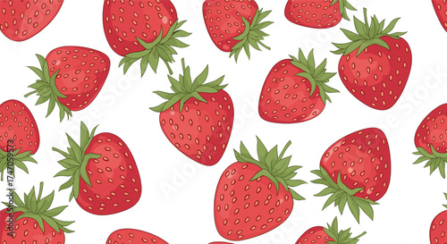A delightful seamless pattern of juicy ripe strawberries.
