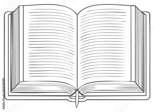 Opened Book Illustration with Blank Pages, Reading Resource Sketch, Book Learning Resource