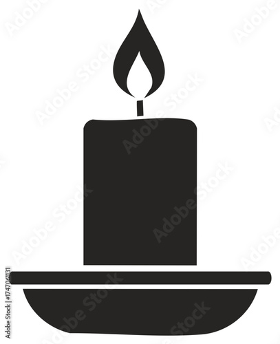 Monochrome Icon of a Lit Candle in a Holder Symbolizing Light Hope or Celebration