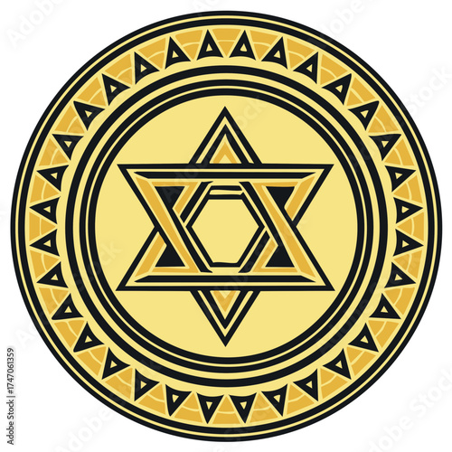 Golden Star of David emblem with geometric circular pattern