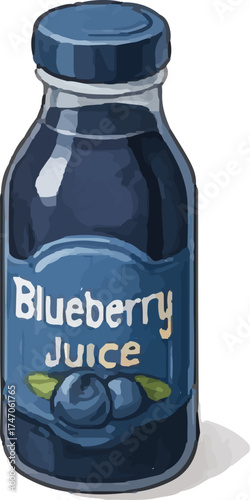 Pure Blueberry Juice in Blue Glass Bottle - Refreshing Fruit Drink Illustratio
