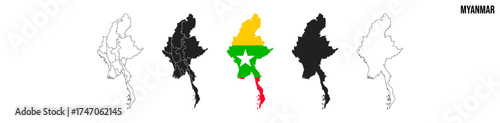 Myanmar map set. Map of Myanmar with flag.  Vector EPS 10