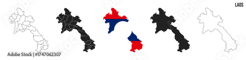 Laos map set. Map of Laos with flag.  Vector EPS 10