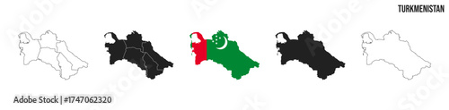 Turkmenistan map set. Map of Turkmenistan with flag.  Vector EPS 10