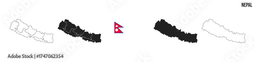 Nepal map set. Map of Nepal with flag.  Vector EPS 10