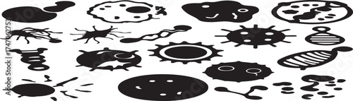 Black animal silhouettes and icons with a zen stone and green water circle design illustration