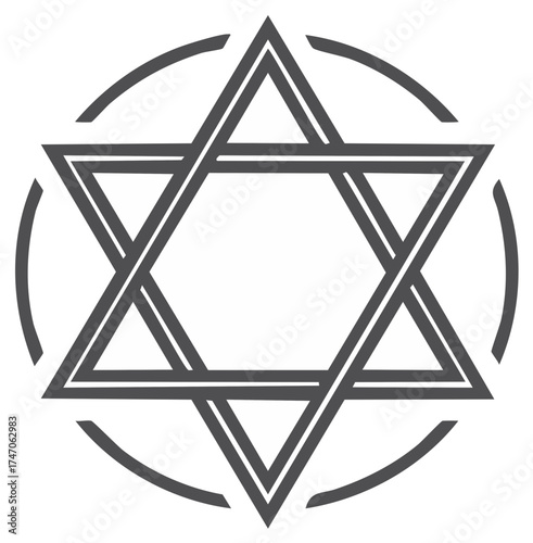 Stylized Star of David Jewish symbol with geometric outline inside a broken circle religious graphic