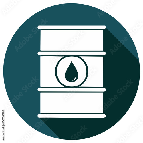 Oil barrel icon design on blue circle with shadow effect