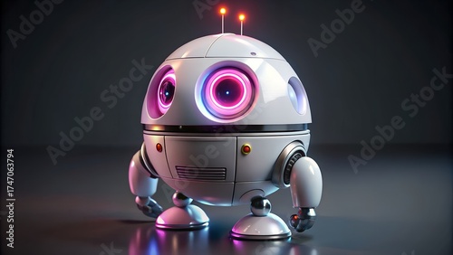Cute Spherical Robot with Glowing Pink Eyes