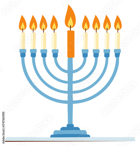 Festive Hanukkah menorah with nine glowing candles celebrating the ancient Jewish festival of lights