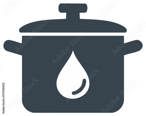 Pot with Lid and Water Drop Symbol on it Kitchenware Cooking Utensil Simple Icon