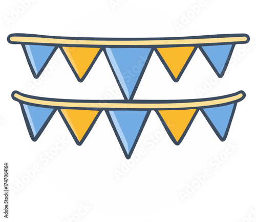 Blue and yellow party bunting flag garland for celebration event decoration icon