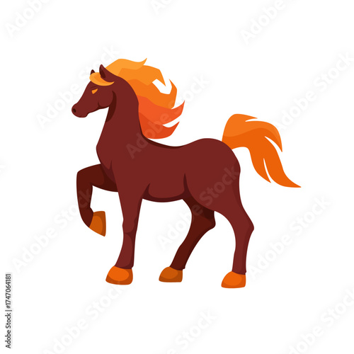 Vector illustration of a fire horse in cartoon style. Year of the Fire Horse 2026. Lunar calendar.
