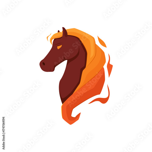 Vector illustration of a fire horse in cartoon style. Year of the Fire Horse 2026. Lunar calendar.