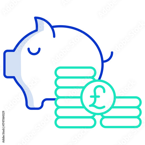 piggy bank euro outline color icon design