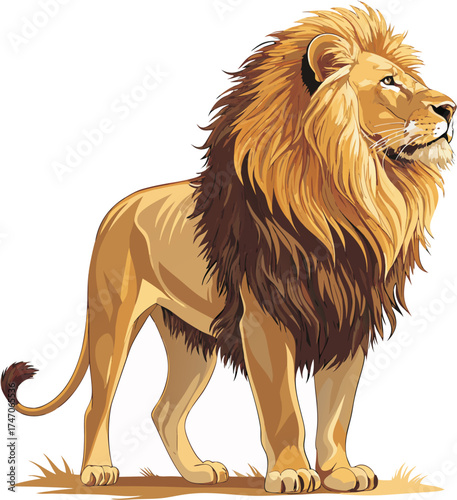 Majestic Lion Vector Illustration – Full Body, Detailed Mane, High-Quality Design