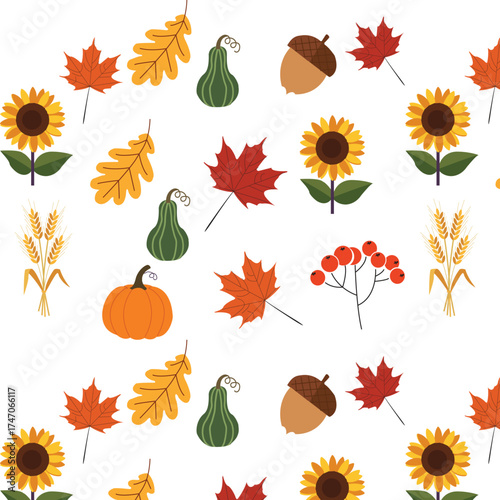 Autumn seamless pattern. Thanksgiving colorful background.