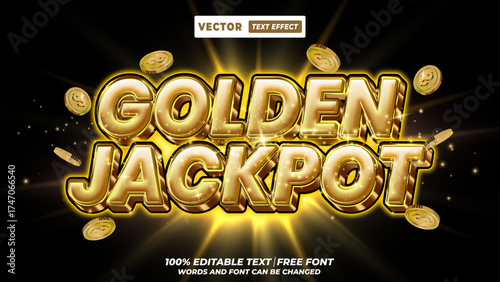 Golden jackpot 3d editable vector text style effect. Casino shiny gold typography design for luxury game, poker and las vegas promotion.