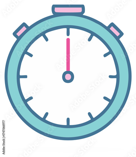 Cartoon Stopwatch with Pink Details Depicts Deadline Countdown Precision Timekeeping Tool and Punctuality