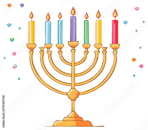 colorful menorah candles burning, hanukkah celebration clip art preview