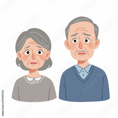 Simple Flat Elderly Couple Sad Expression Character Design Illustration