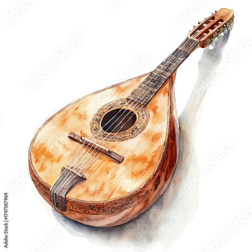 Oud, watercolor illustration vector, isolated on a white background.