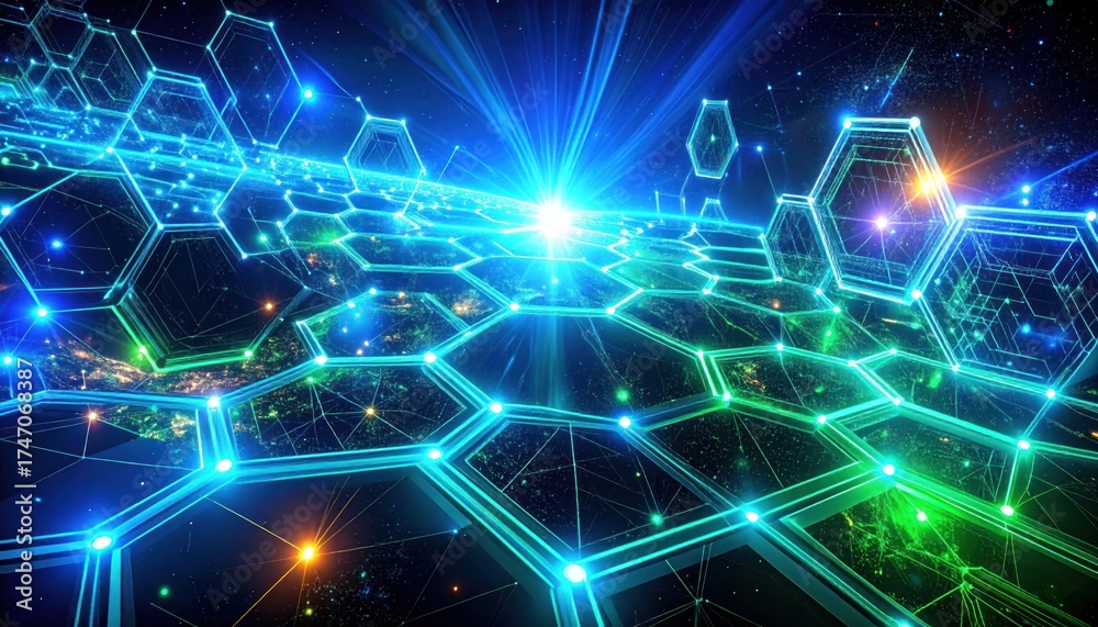 Fototapeta premium Abstract digital network with glowing energy and connecting lines