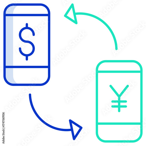 currency transaction dollar to yen outline color icon design