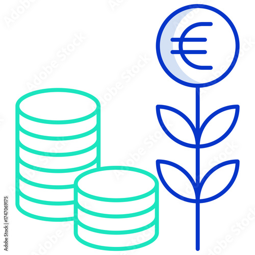 euro growth outline color icon design
