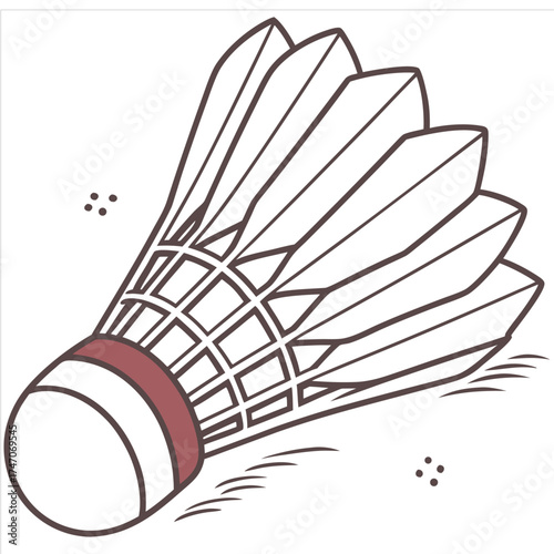 A poised badminton shuttlecock rests gently on a pristine white surface, capturing the essence of quiet anticipation before the exciting game begins against a simple, clean backdrop.
