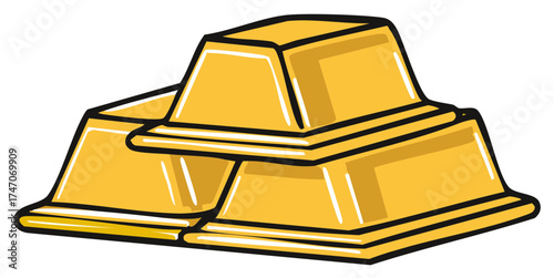 Gold Bars Stacked Illustration: Shiny yellow precious metal ingots stacked together for fortune, treasure, wealth concepts