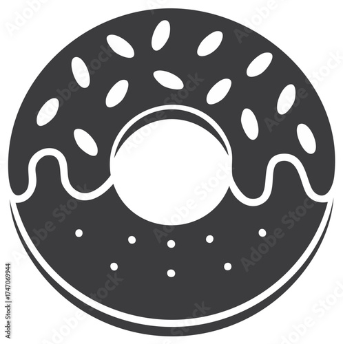 Frosted donut icon with sprinkles, snack symbol, simple glazed doughnut vector illustration